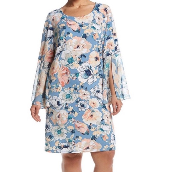 MSK Dresses & Skirts - MSK | Floral Bell Sleeve Chiffon Jersey Dress S